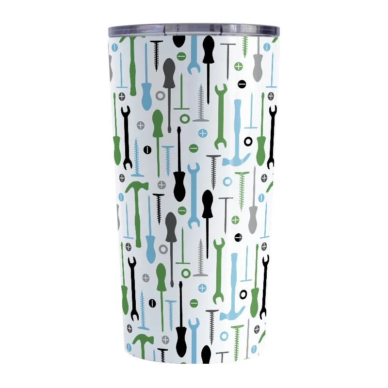 coffee mug with funny saying -Green Blue Tools Pattern Tumbler Cup