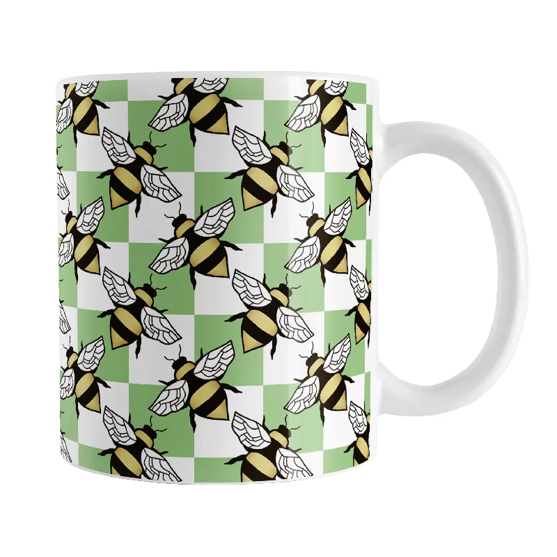 best gift coffee mug -Green Checkered Bee Mug