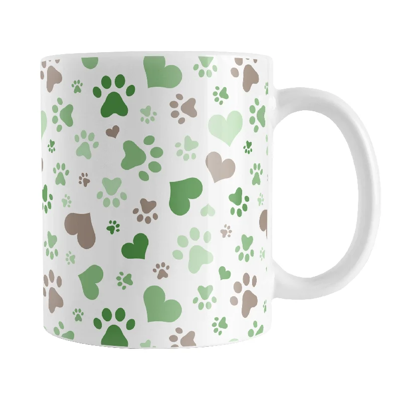 lightweight coffee mug -Green Hearts and Paw Prints Mug