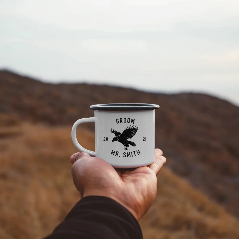 floral tea mug -Groomsmen Best Man Enamel Mug - Eagle Badge