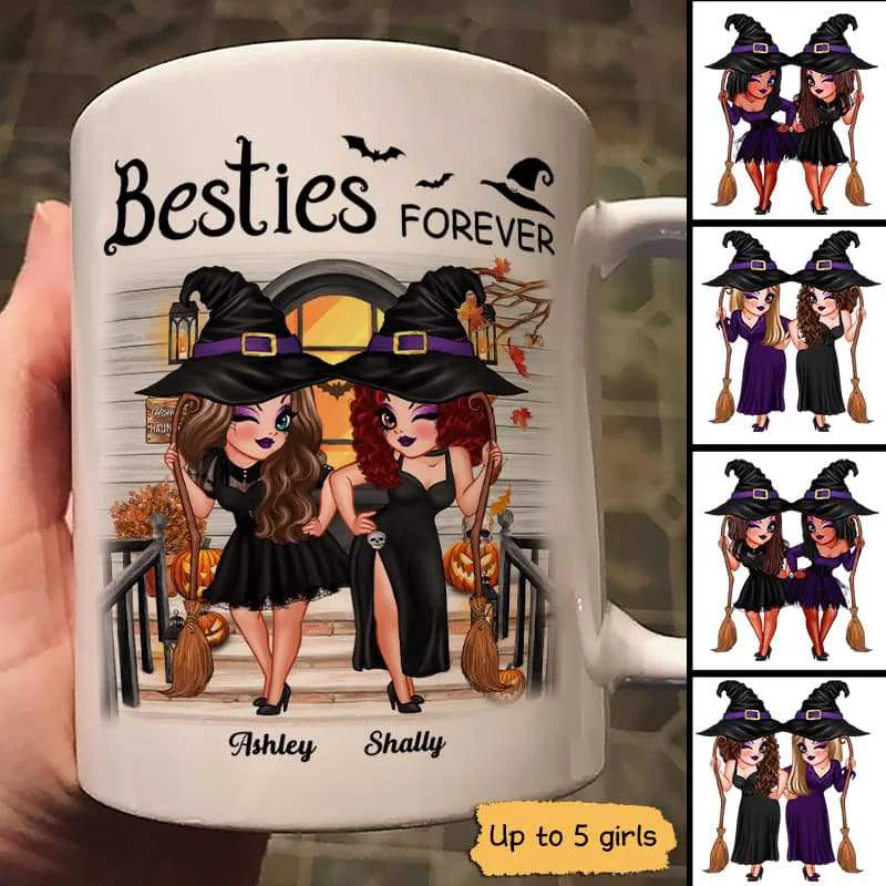 premium coffee mug -Halloween Best Friends Sister Front Porch Personalized Mug