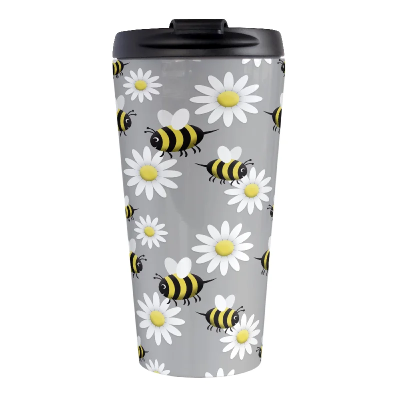 small glass mug -Happy Bee and Daisy Pattern Travel Mug