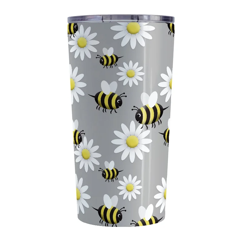 insulated coffee cup for outdoor -Happy Bee and Daisy Pattern Tumbler Cup