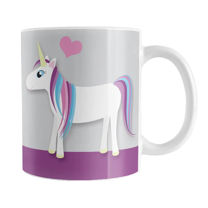 travel mug with design -Happy Pink Heart Purple Unicorn Mug