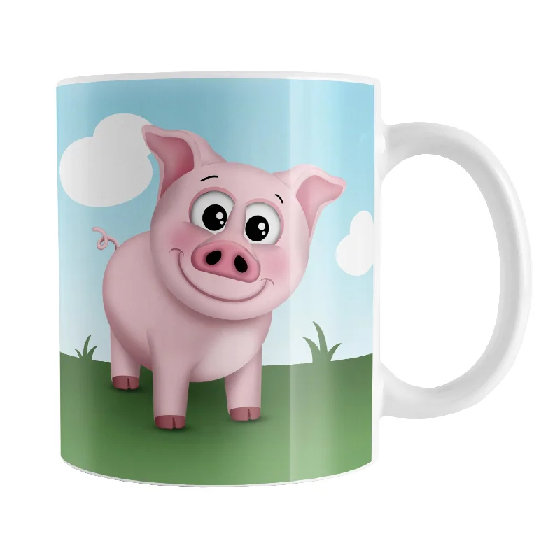 funny coffee mug -Happy Pink Pig on the Farm Mug