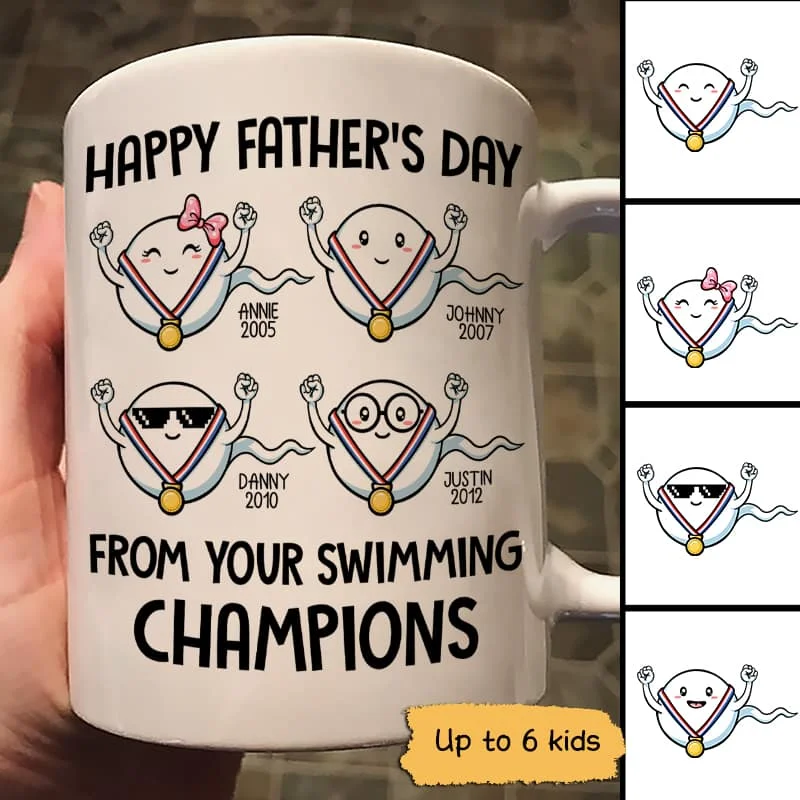 outdoor insulated mug -Happy Father‘s Day Gift From Swimming Champions Little Cute Kids Personalized Mug