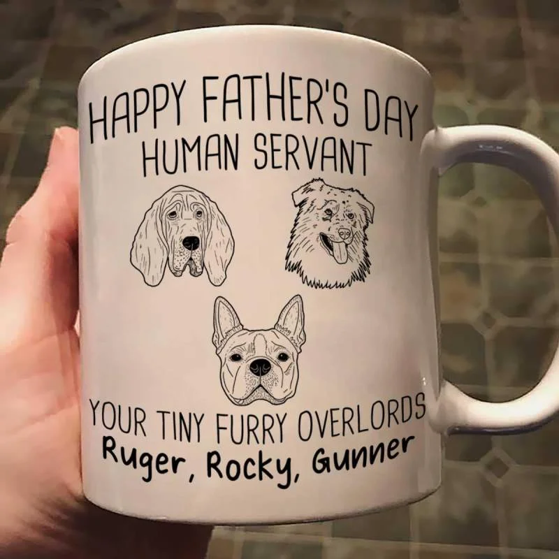 unique tea mug -Happy Father‘s Day Human Servant Dog Head Outline Personalized Mug