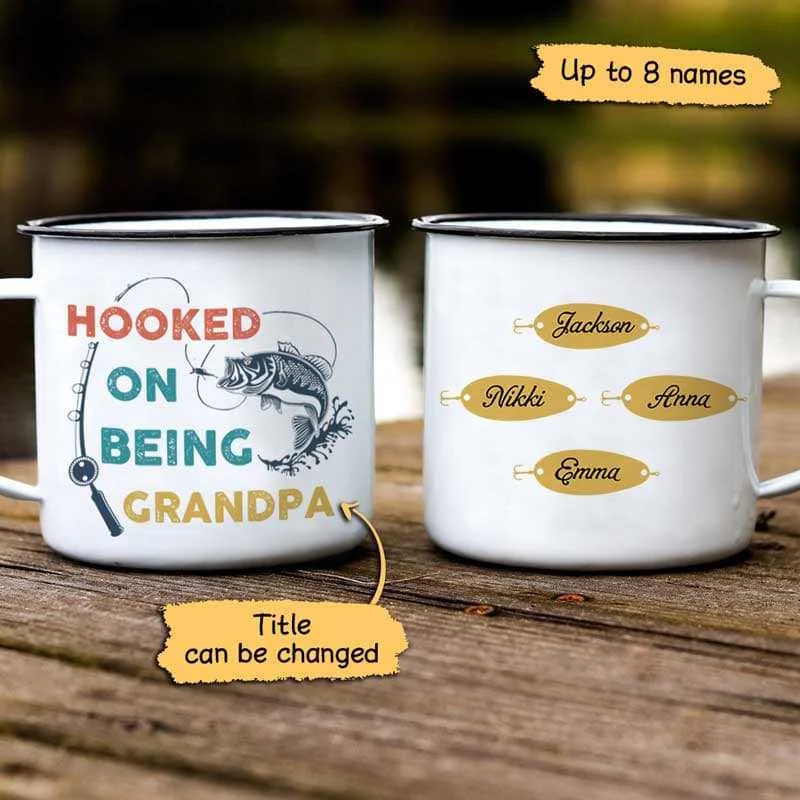 hand-painted coffee mug -Hooked On Being Fishing Personalized Campfire Mug