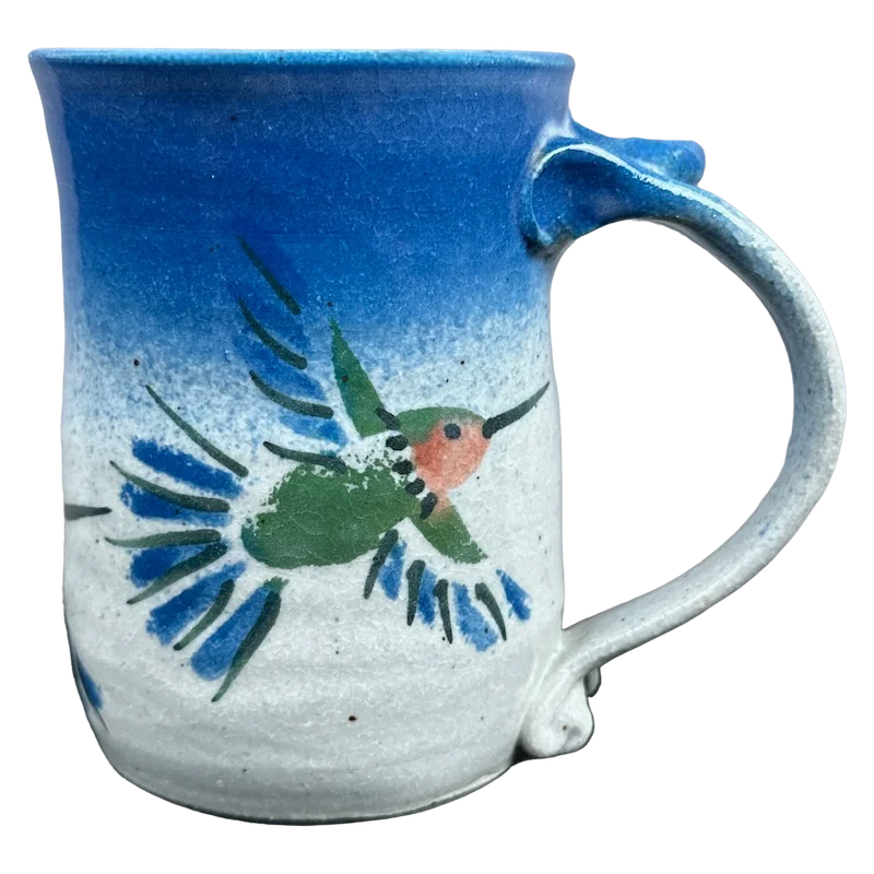 designer coffee mug -Hummingbirds With Tea Bag Or Spoon Holder Wheel Thrown Pottery Mug