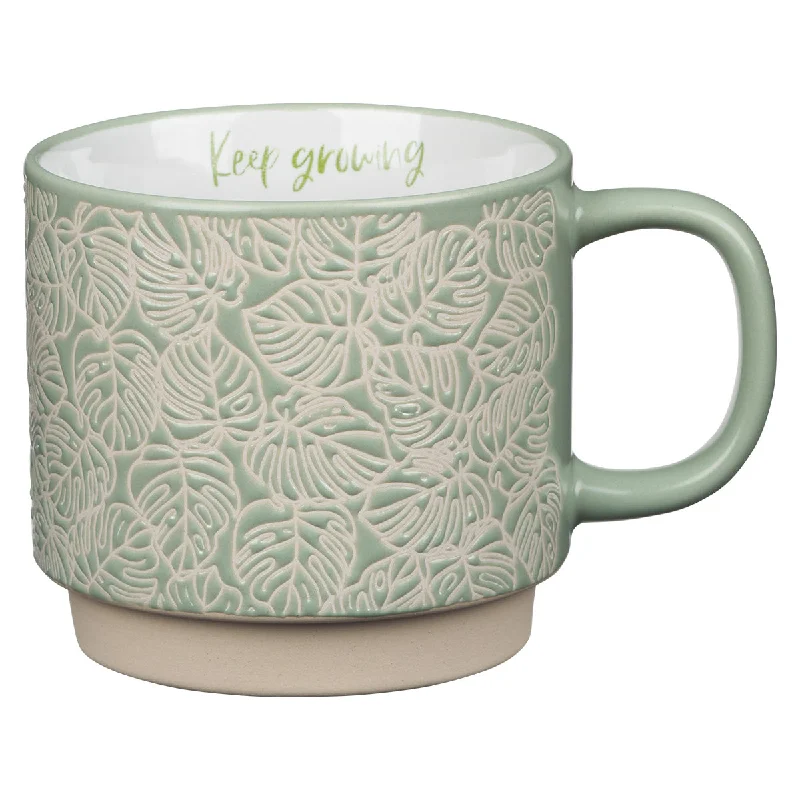 colorful coffee mug -Keep Growing Light Shade Of Green Ceramic Mug With Leaf Motif