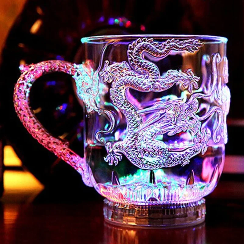 blue tea mug -LED Flash Magic Color Changing Dragon Cup Water Activated Light-Up Beer Coffee Milk Tea Wine Whisky Bar Mug  Creative Gifts