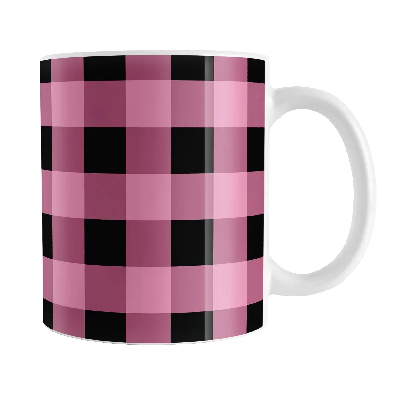 funny mugs for office -Light Pink and Black Buffalo Plaid Mug