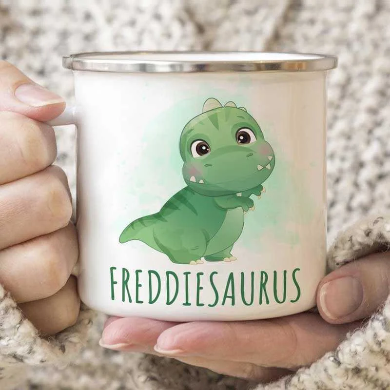 custom printed tea cup -Little Dinosaur Watercolor Personalized Campfire Mug