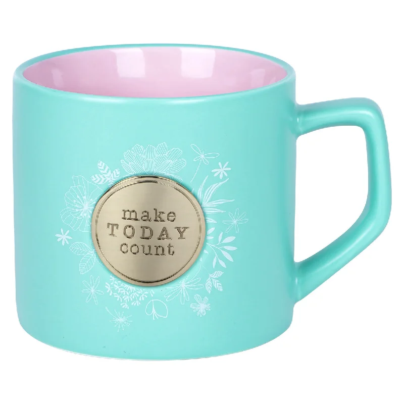 eco-friendly bamboo coffee cup -Make Today Count Ceramic Mug With Metal Badge - Psalms 118:24