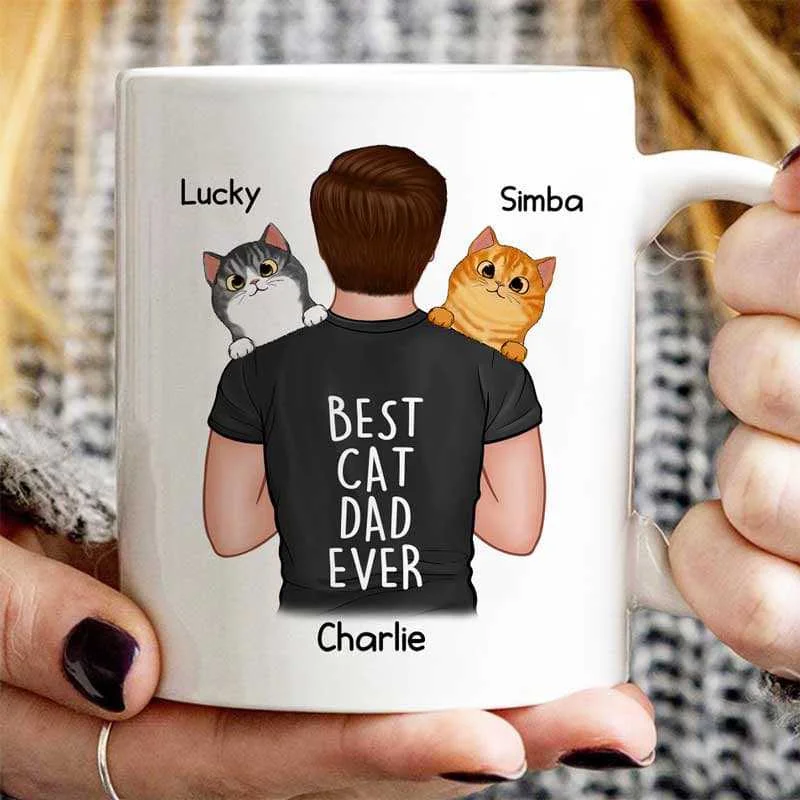 stainless steel tea mug -Man Carrying Cats Best Cat Dad Ever Personalized Mug