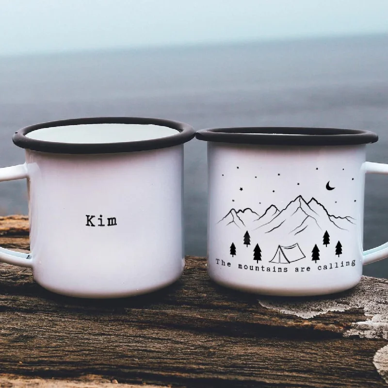 modern coffee mug -Mountains Calling Camping Mug