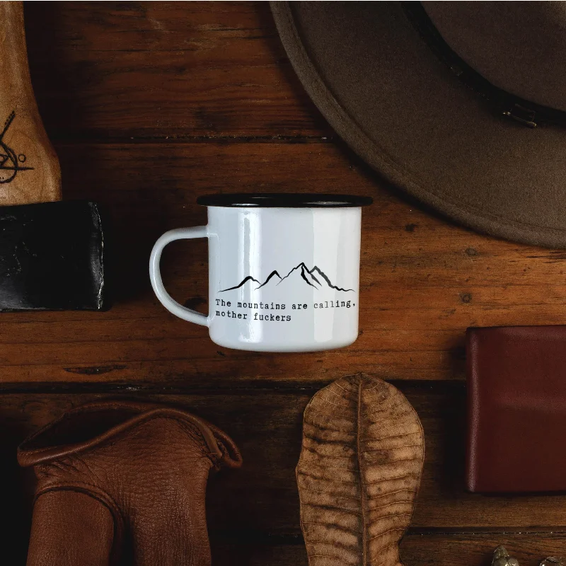 transparent coffee mug -The Mountains are Calling Mother Fuckers Campfire Mug