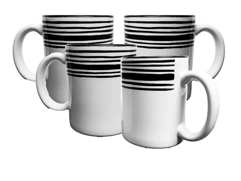 glass tea mug -Mug Set - Set of 4 - White & Black | Tuxedo 11 oz