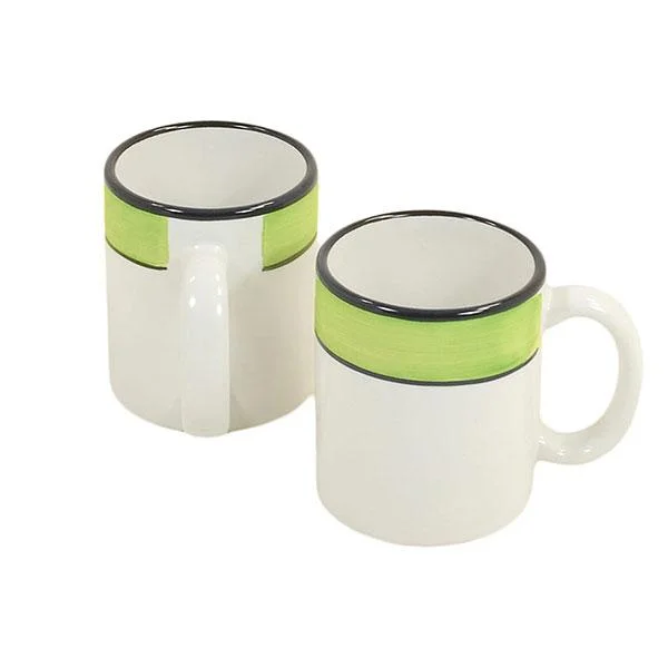 cute coffee mug -Mug Set - Set of 4 - White & Lime Green | Spree Pattern