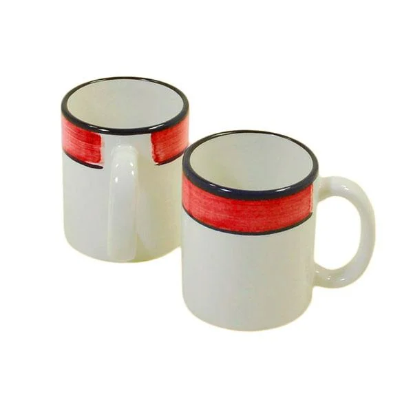 blue ceramic mug -Mug Set - Set of 4 - White & Red | Spree Pattern