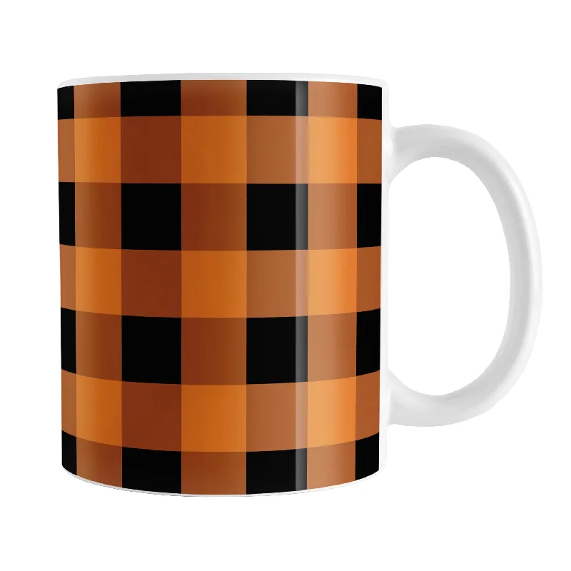 bamboo coffee mug -Orange and Black Buffalo Plaid Mug