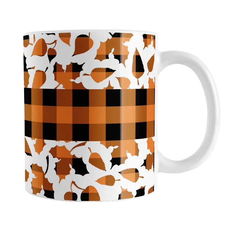 black coffee mug -Orange Buffalo Plaid Leaves Fall Mug