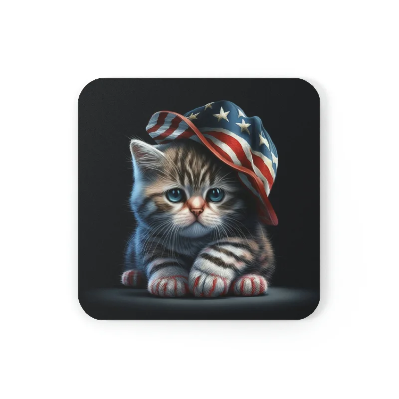 coffee cup with handle -Patriotic Kitten Cork Back Coaster