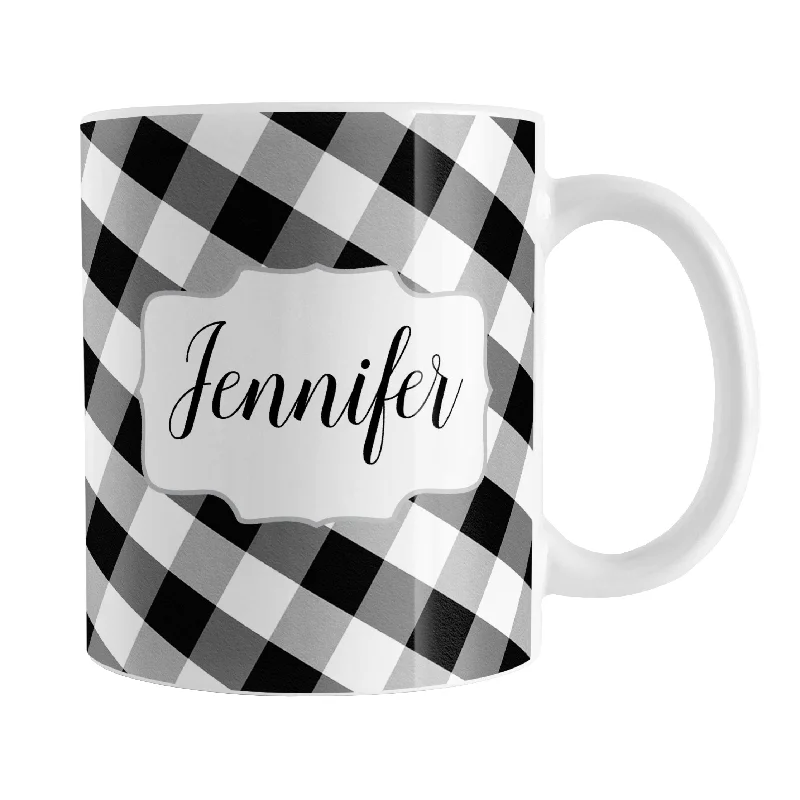 coffee mug for teenagers -Personalized Black and White Gingham Mug