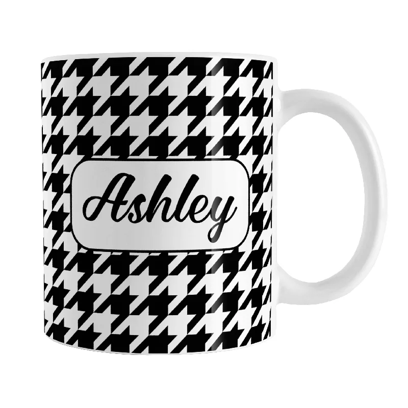 double-walled coffee mug -Personalized Black and White Houndstooth Mug