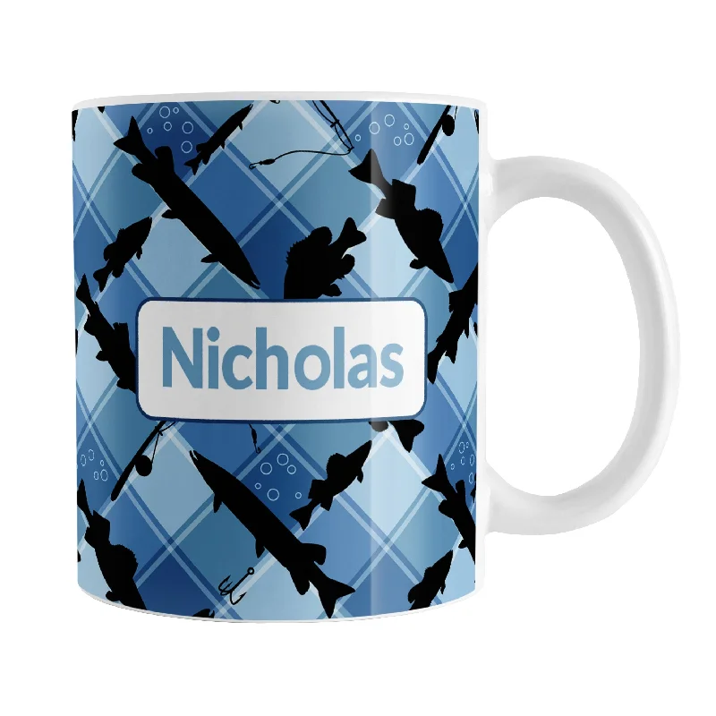 insulated thermal mug for tea -Personalized Blue Fishing Plaid Pattern Mug