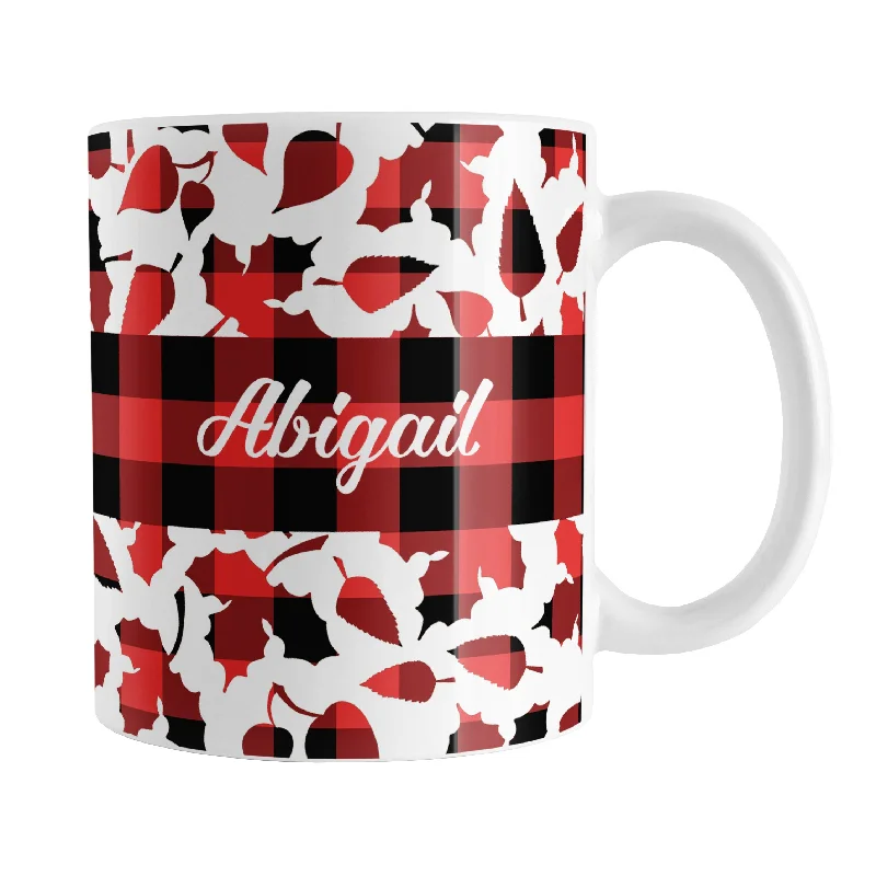 oversized tea cup -Personalized Buffalo Plaid Leaves Fall Mug