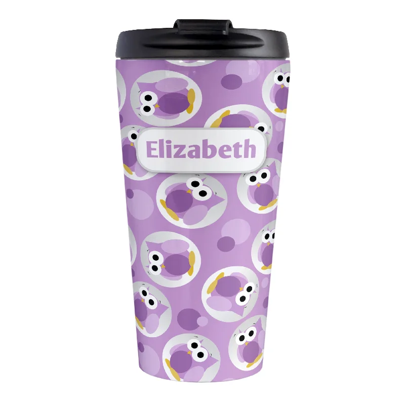 unique travel coffee cup -Personalized Funny Cute Purple Owl Pattern Travel Mug