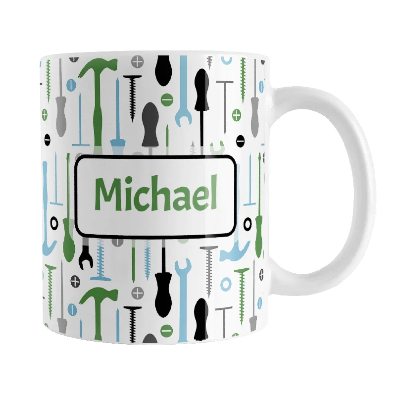 wooden coffee mug -Personalized Green Blue Tools Pattern Mug