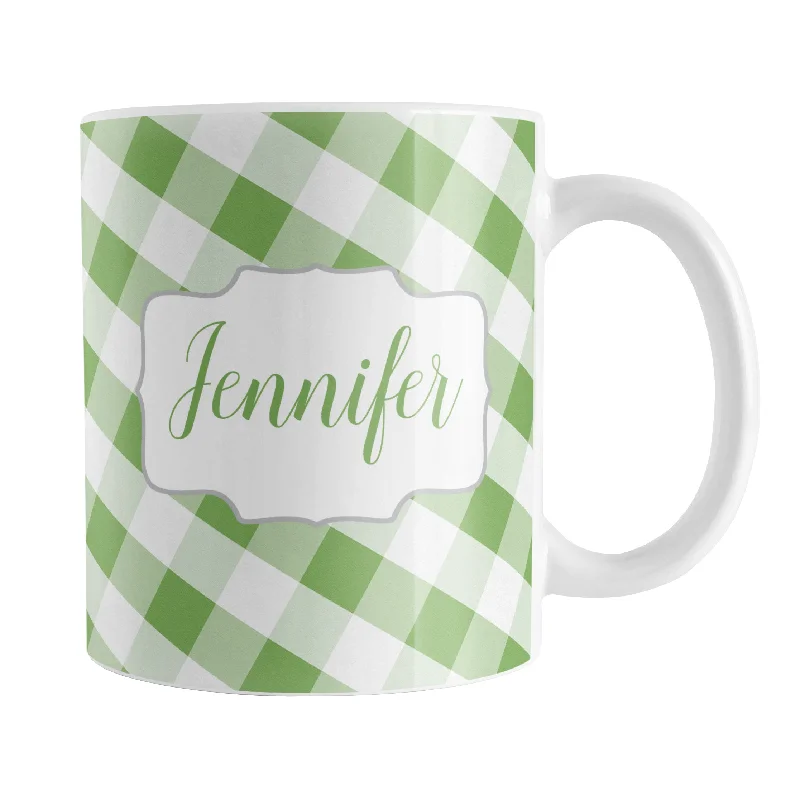 personalized photo mug -Personalized Green Gingham Mug