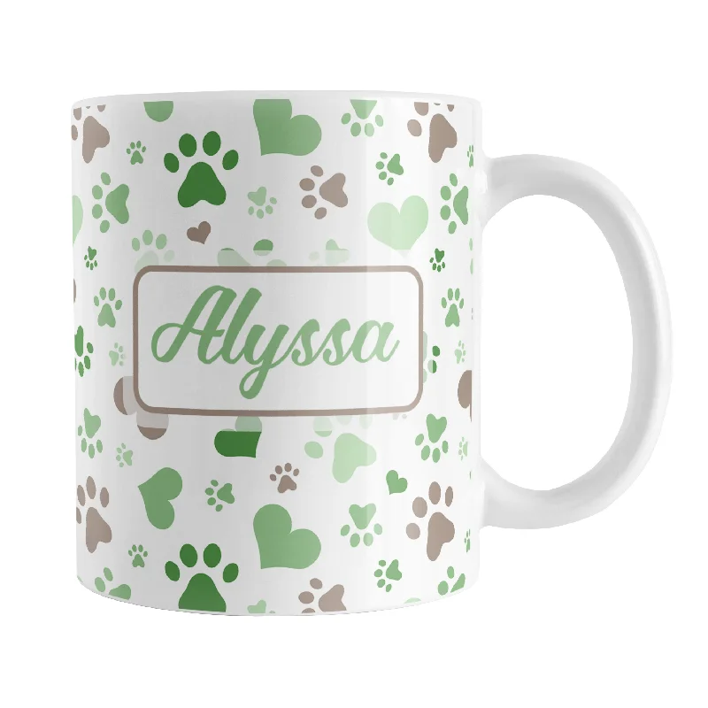 large coffee mug -Personalized Green Hearts and Paw Prints Mug