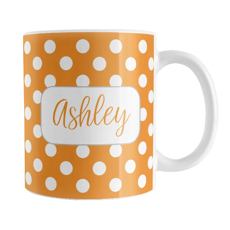 motivational coffee mug -Personalized Orange Polka Dot Mug