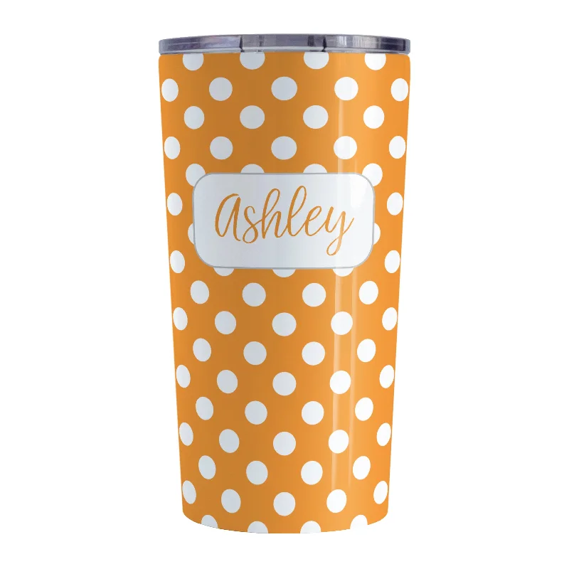 premium travel mug -Personalized Orange Polka Dot Tumbler Cup