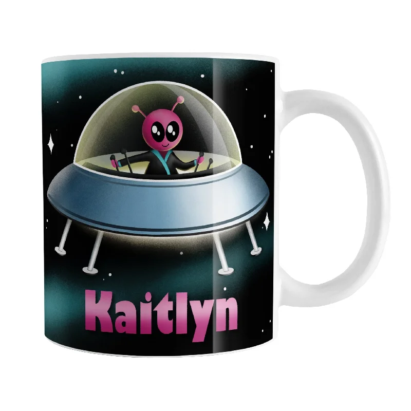 personalized coffee mug -Personalized Pink Alien Spaceship Mug