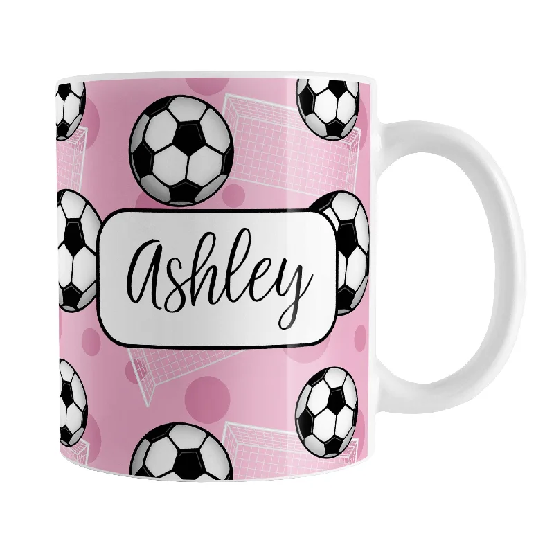 coffee cup with cute design -Personalized Pink Soccer Ball and Goal Mug