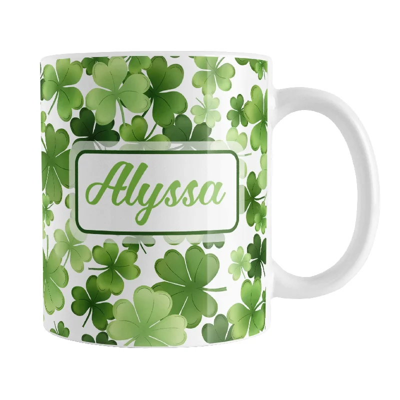 Christmas tea mug -Personalized Shamrocks and 4-Leaf Clovers Mug