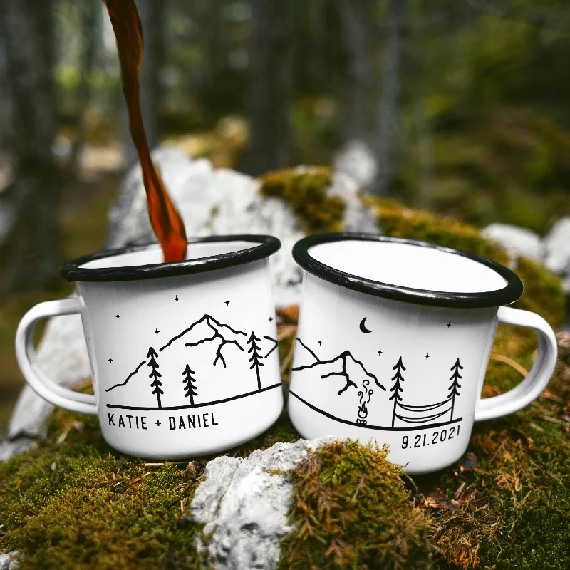 unique mug for gifts -Personalized Name Enamel Camping Mug - Hammock Design