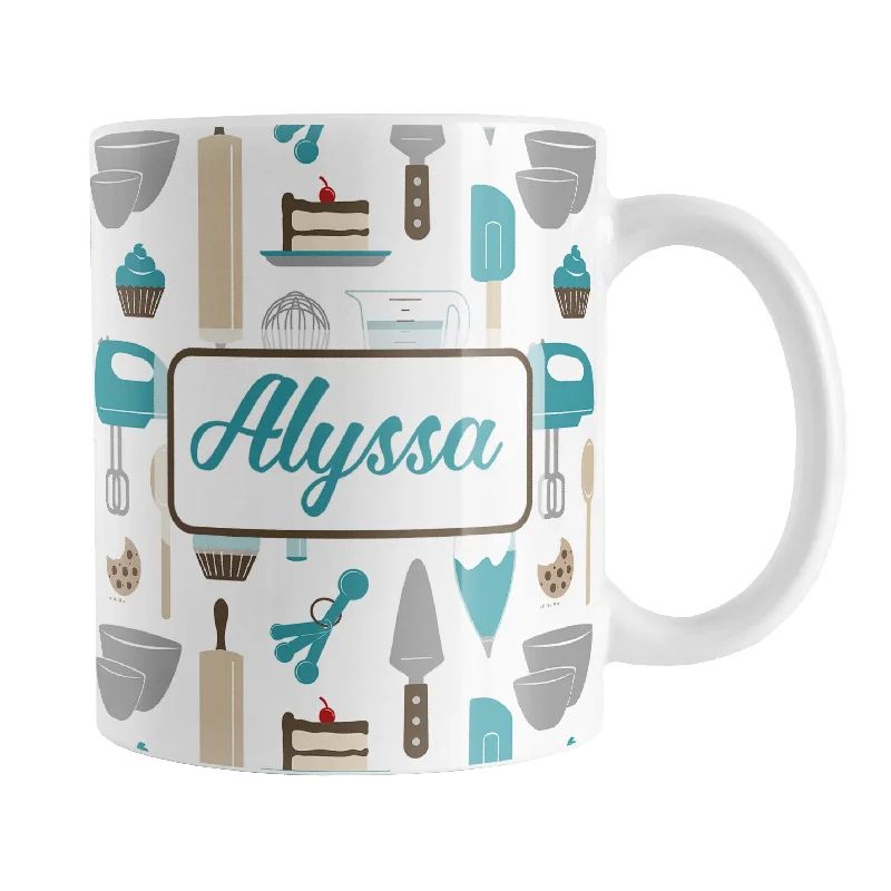 personalized coffee cup -Personalized Turquoise Baking Pattern Mug