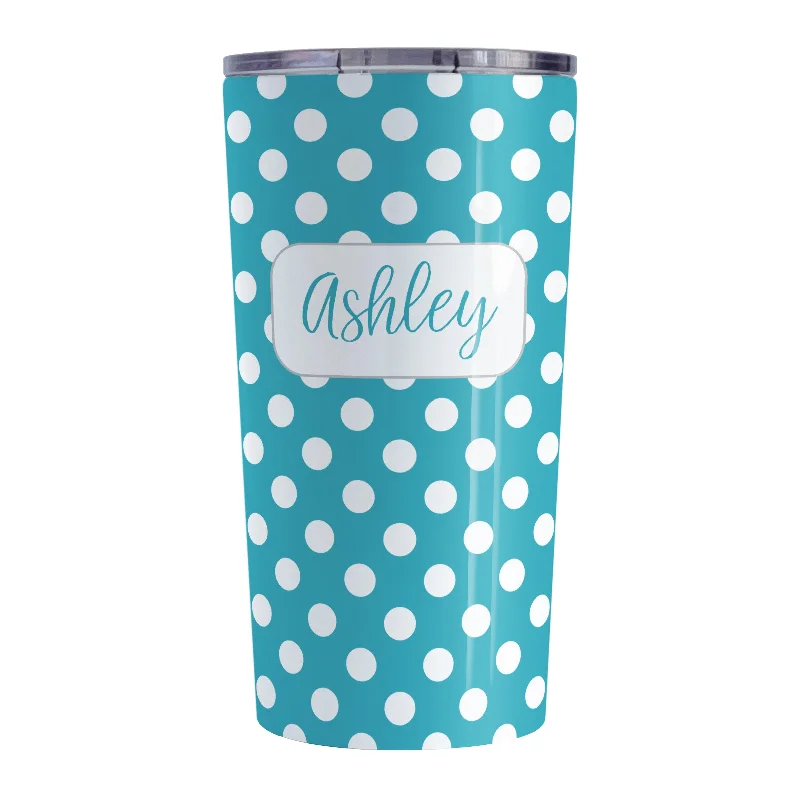 fun design tea mug -Personalized Turquoise Polka Dot Tumbler Cup