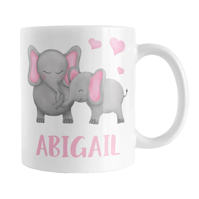 dishwasher safe mug -Personalized Watercolor Pink Mommy and Baby Elephants Mug