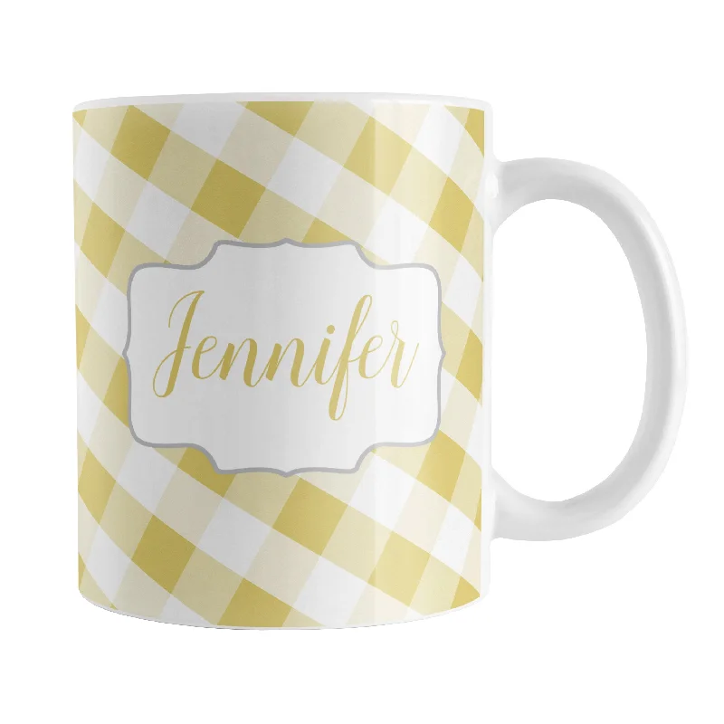 personalized tea mug -Personalized Yellow Gingham Mug