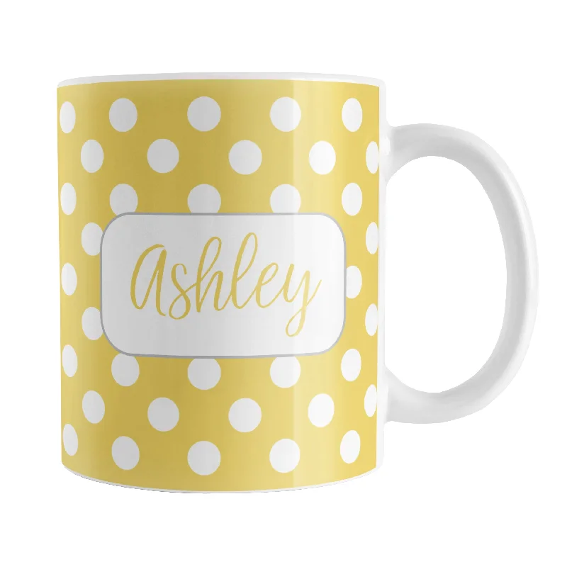 blue ceramic mug -Personalized Yellow Polka Dot Mug