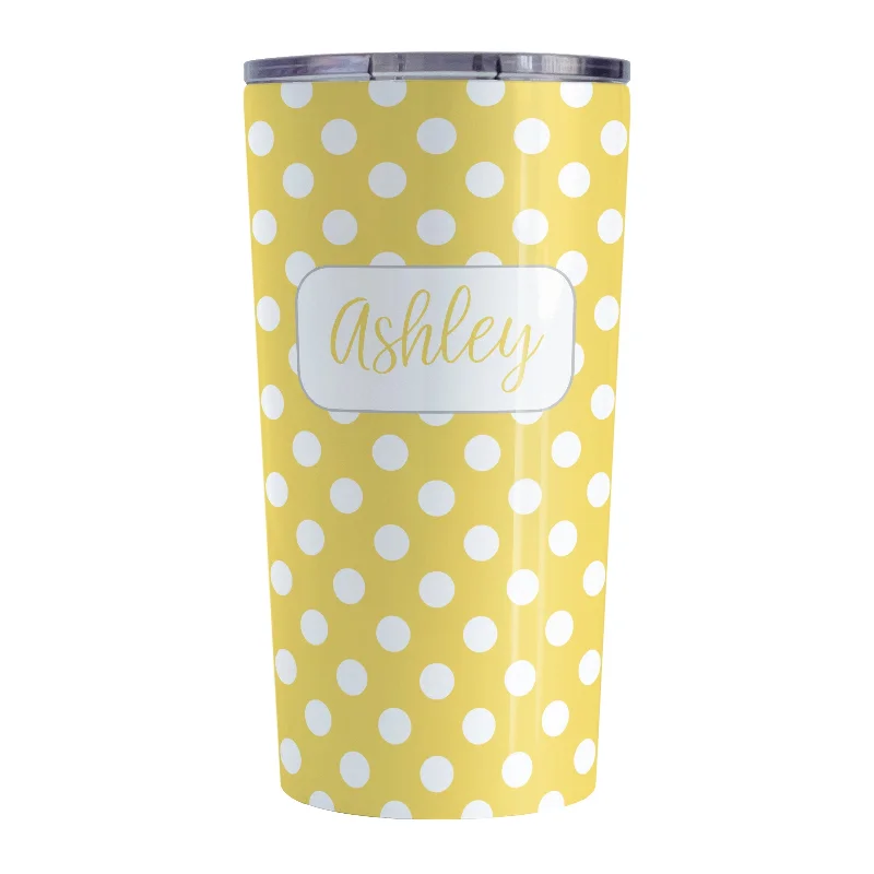 mug with motivational saying -Personalized Yellow Polka Dot Tumbler Cup