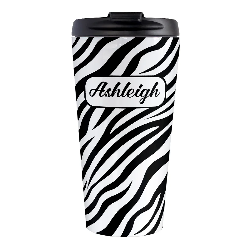 mug with motivational saying -Personalized Zebra Print Pattern Travel Mug