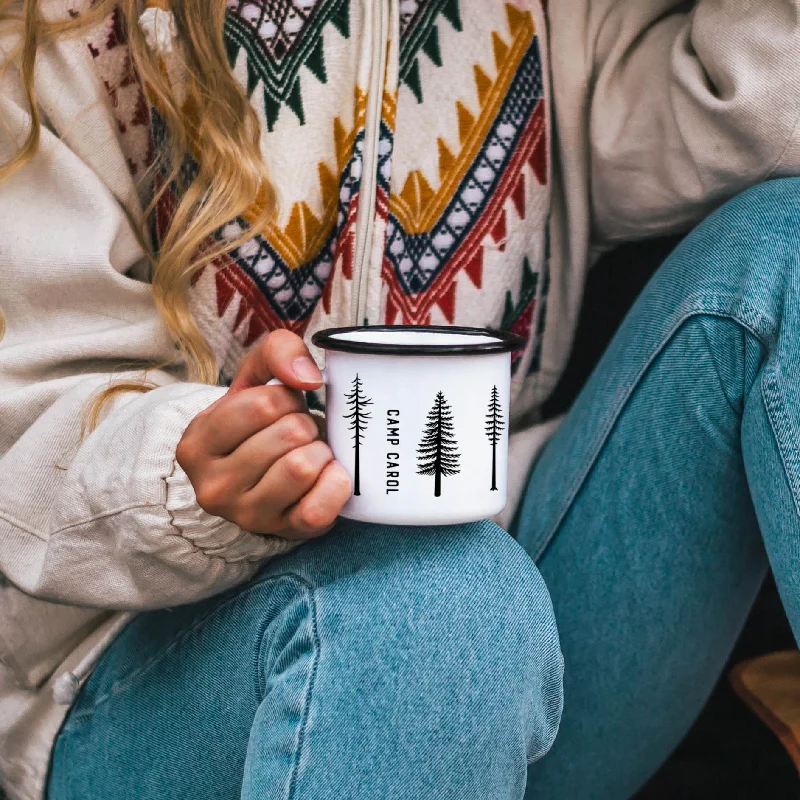 rustic coffee mug -Pine Trees Enamel Mug