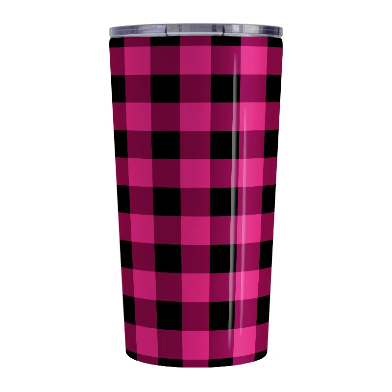 custom logo mug -Pink and Black Buffalo Plaid Tumbler Cup